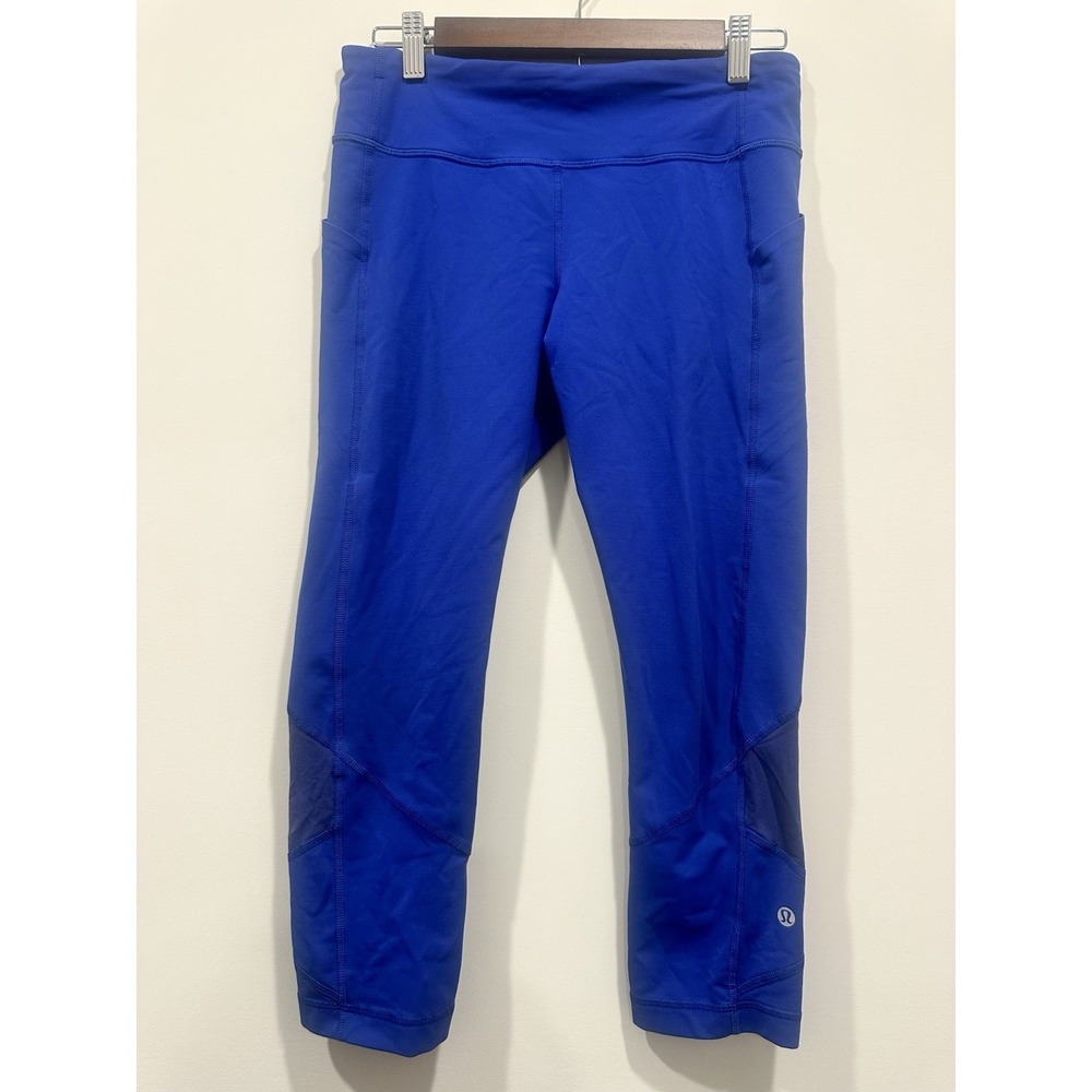 Lululemon‎ Blue Cropped Leggings Mesh Panels 8